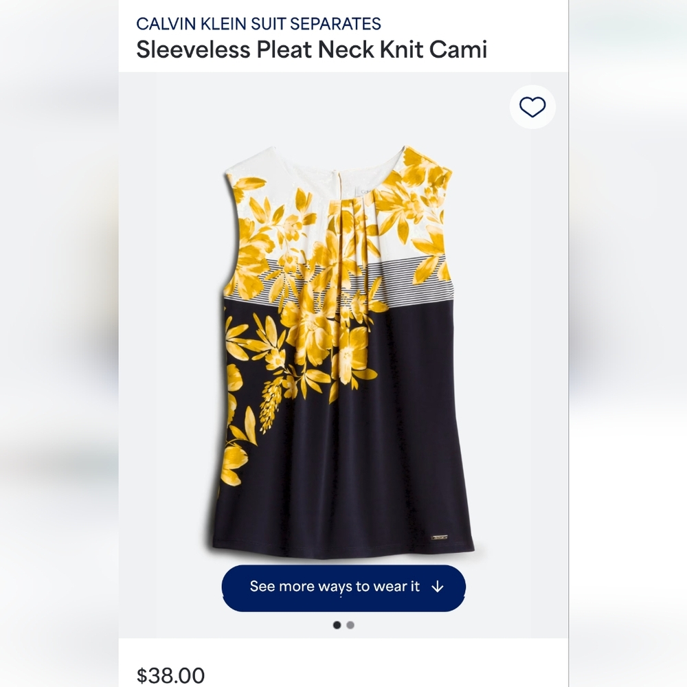 Calvin Klein Yellow and Navy Pleat Neck Cami